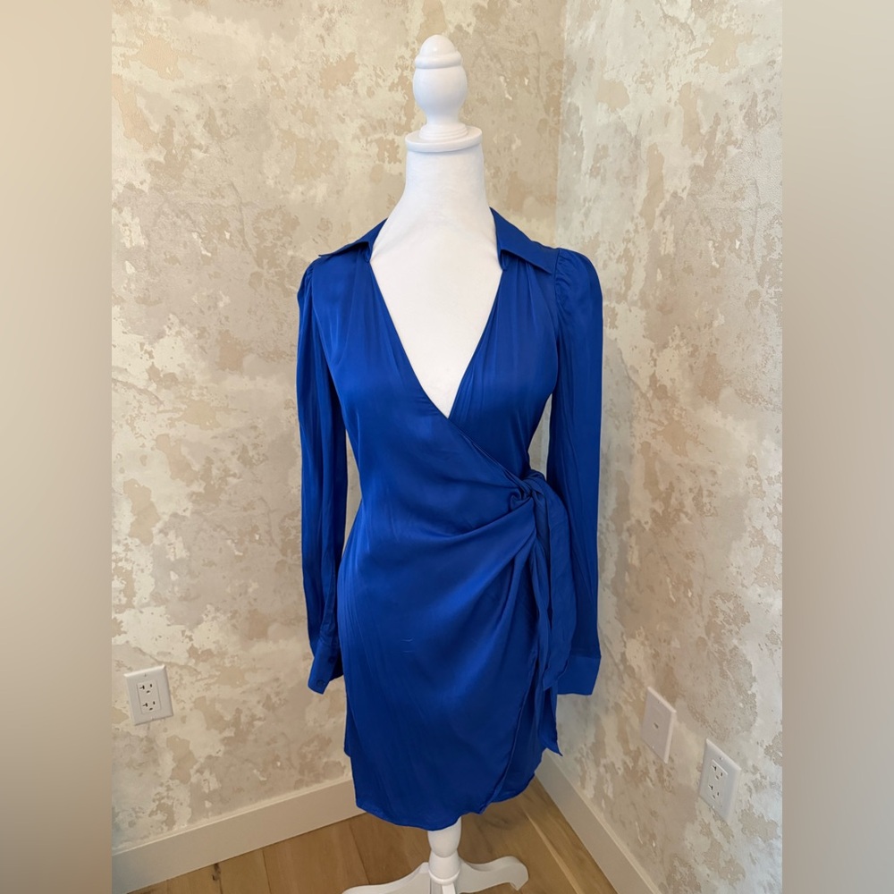L’AGENCE Amani Long Sleeve Wrap Mini Dress - Cobalt Blue
